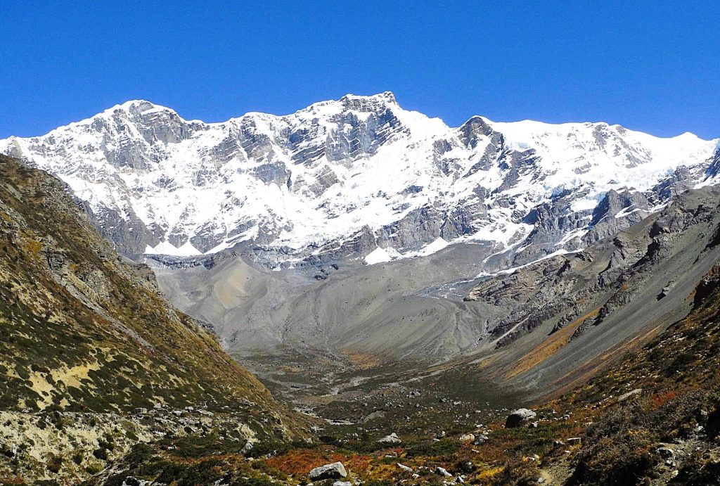 CHULU WEST PEAK CLIMB - 21 Day is scenic view of the high-altitude desert landscape of the Manang Valley with traditional stone houses.