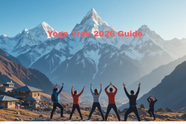 Everest Base Camp Yoga Trek 2026 Guide with Himalayan mountains and yoga practice in Nepal